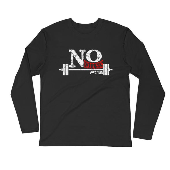 No Excuses Men's Long Sleeve Fitted Crew - Power Words Apparel