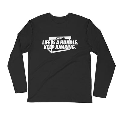 Life Is A Hurdle, Keep Jumping Men's Long Sleeve Fitted Crew - Power Words Apparel